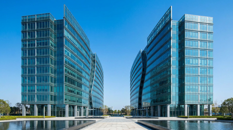 Modern commercial real estate towers representing a real estate joint venture partnership